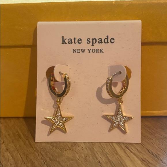 kate spade Jewelry - Kate Spade Pave Star Charm Huggie Hoop Earrings - New!